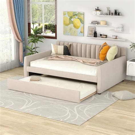 Harper Bright Designs Beige Full Size Upholstered Velvet Daybed With