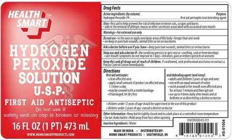 Fda Label For Hydrogen Peroxide Indications Usage And Precautions