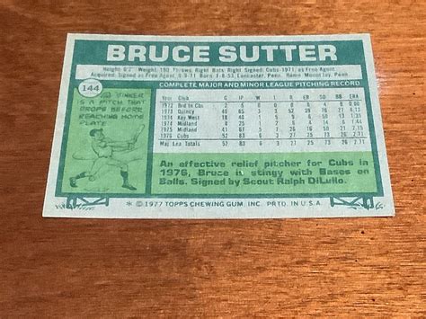 1977 TOPPS 144 BRUCE SUTTER Rookie Card Chicago Cubs Hall Of Fame EBay