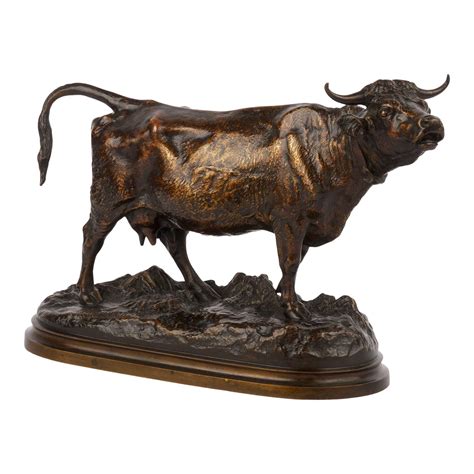 Vache Romain” French Antique Bronze Sculpture Of Bull By Isidore