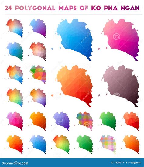 Set Of Vector Polygonal Maps Of Ko Pha Ngan Stock Vector