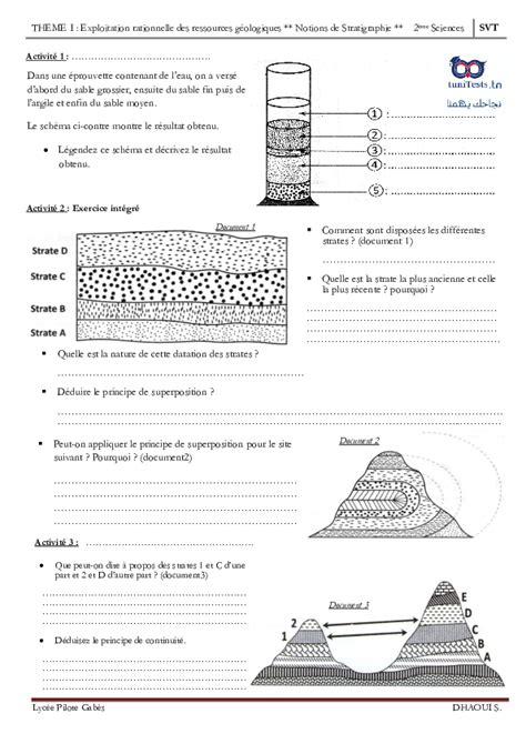 Serie D Exercices 2eme Annee Secondaire Sciences SVT Notion De