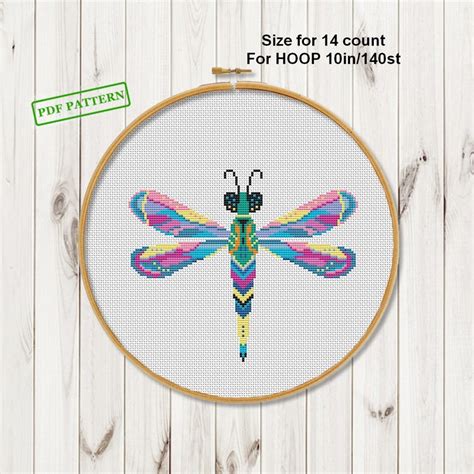 Modern Cross Stitch Dragonfly Pattern Counted Cross Stitch Etsy