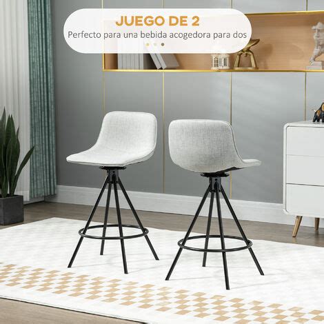 Homcom Juego De Taburetes Altos De Cocina Con Asiento Giratorio