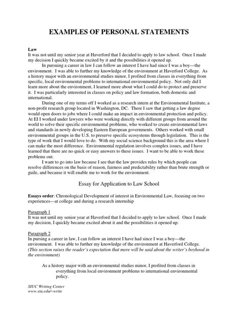 Examples Of Personal Statements Pdf Environmental Policy Urban Planning