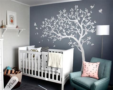 White Tree Decals Large Nursery Tree Decals With Birds Stunning White