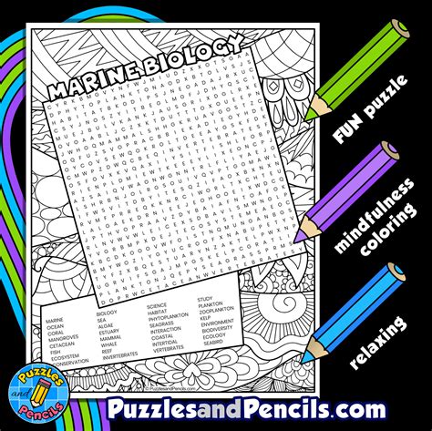 Marine Biology Word Search Puzzle With Coloring Life Sciences Made