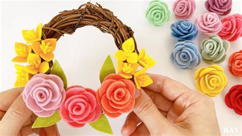 バラの花リースの簡単な作り方🌹フェルトで簡単！手作りプレゼントにも フェルトで作る花 Diy Felt Rose Flower