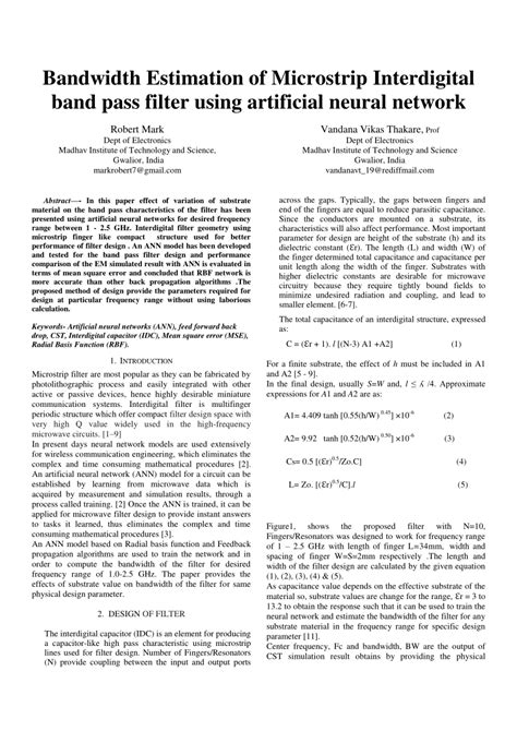 Pdf Bandwidth Estimation Of Microstrip Interdigital Band Pass Filter