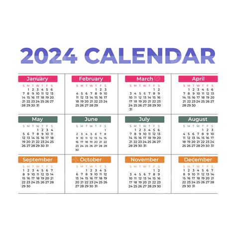 Cetak Kalender 2024 Vektor Tahun Baru 2024 Kalender Png Dan Vektor