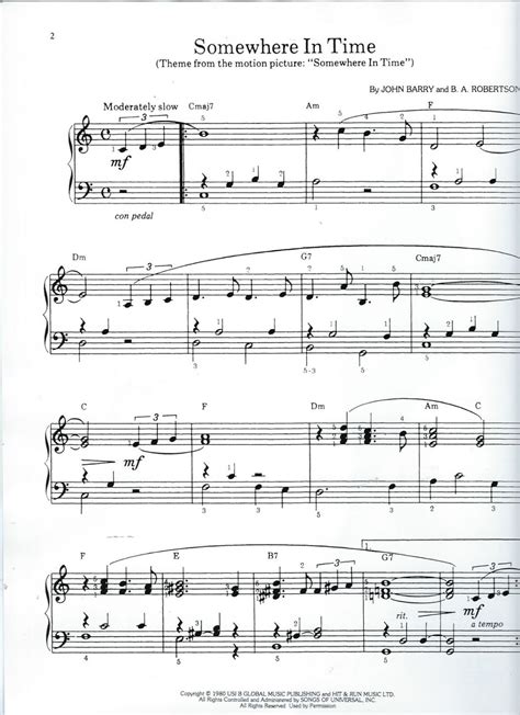 Somewhere in Time Easy Piano Sheet Music