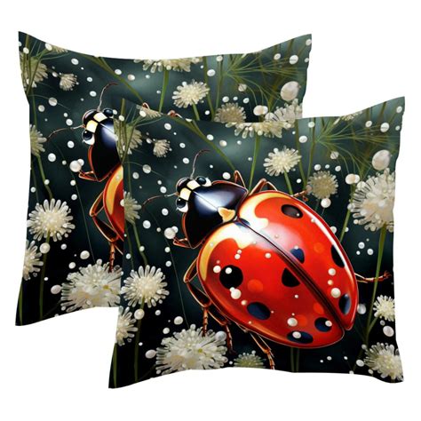 Ladybird Ladybug Coccinella Septempunctata Printed Square Pc Cushion