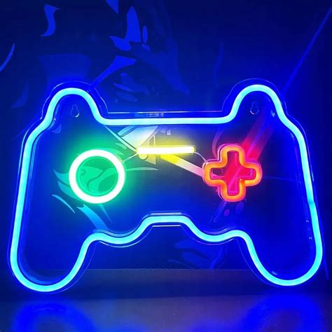 Duży Neon LED JOYSTICK GAMEPAD pokój gier gamingowy wtyczka zasilacz