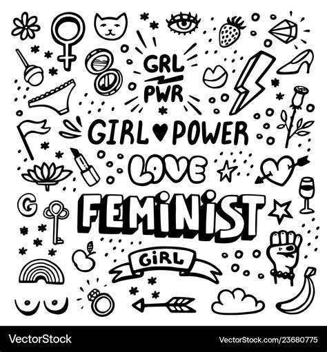 Feminism Symbols Icon Set Feminist Movement Vector Image