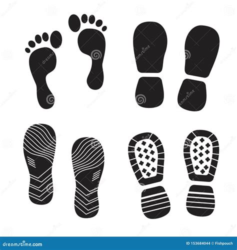 Footprint Silhouettes Barefoot Sneaker And Shoes Steps With Dirt