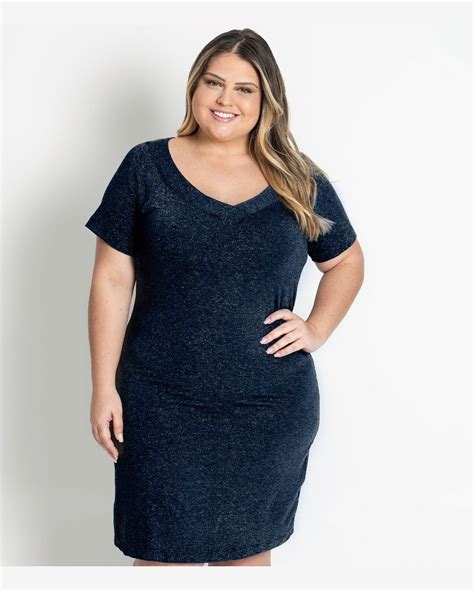 Riachuelo Vestido Plus Size Lurex Secret Glam Azul