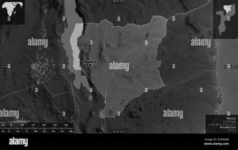 Nassa Province Of Mozambique Grayscaled Map With Lakes And Rivers