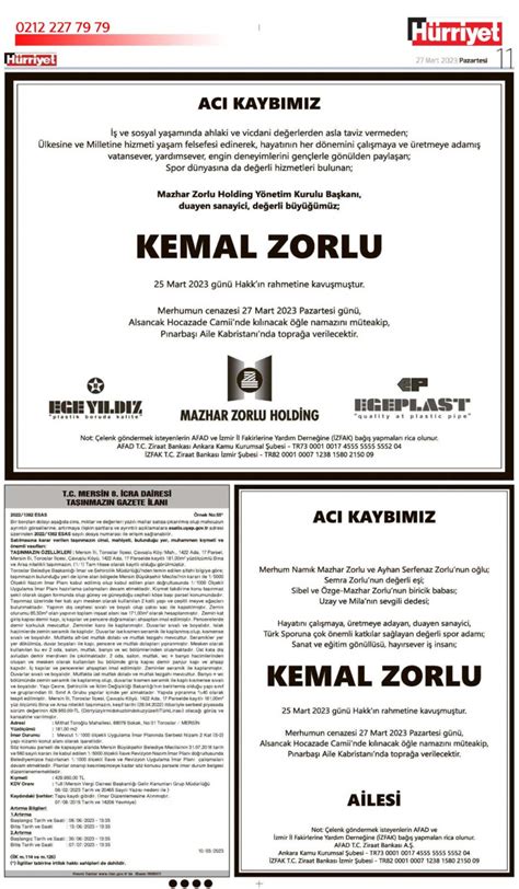 27 Mart Pazartesi Vefat İlanlar Hurriyet İlan Servisi