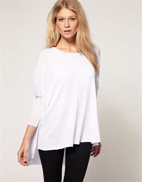 Lyst Asos Loose Drape Long Sleeve Top In White