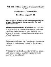 Autonomy Vs Paternalism Docx PHL 244 Ethical And Legal Issues In