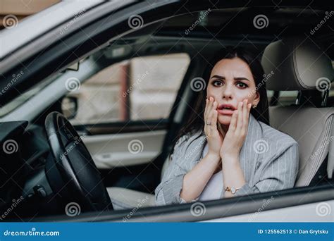 Shocked Scared Woman While Driving The Car Stock Image Image Of Female Fright 125562513