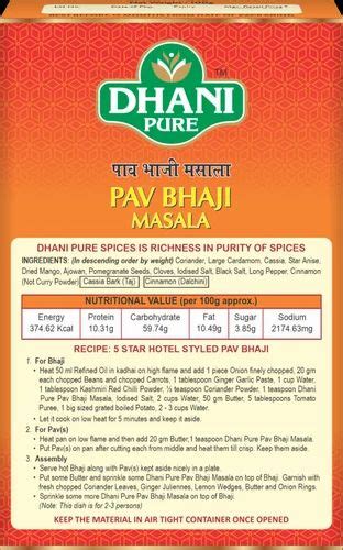 Dhani Pure Pav Bhaji Masala Packaging Size 100 G Packaging Type Box