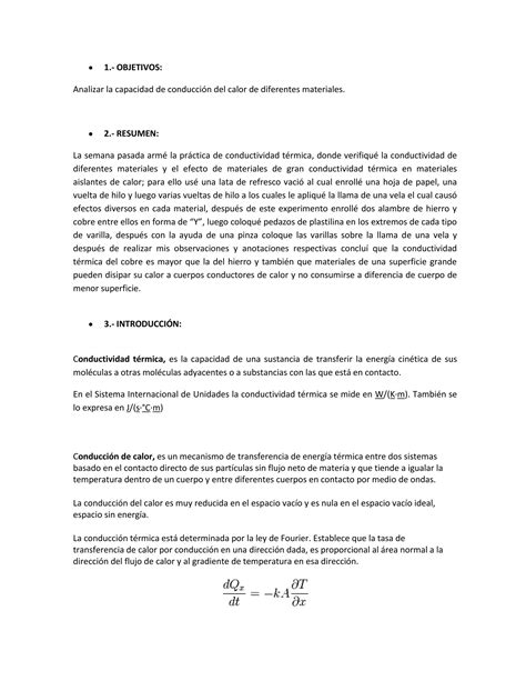 Lab Física B Informe 10 Conductividad Térmica PDF