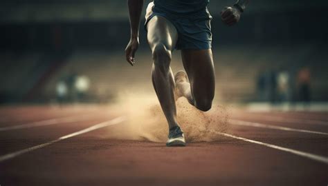 Muscular Athlete Sprints Towards Victory On Track Generated By Ai