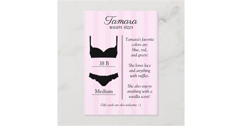 Bridal Lingerie Size Insert Card Zazzle