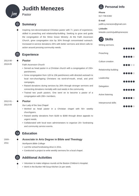 Pastor Resume Template Guide And 20 Examples