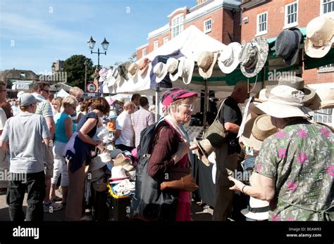 Hat Stall At Ludlow Market During The Annual Food Festival Shropshire