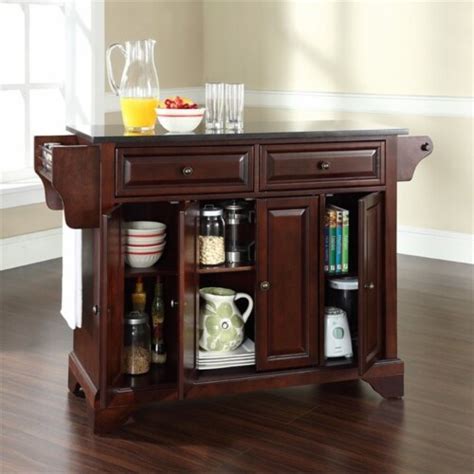 Wood Black Granite Top Kitchen Island In Mahogany Brown Bowery Hill 1 King Soopers