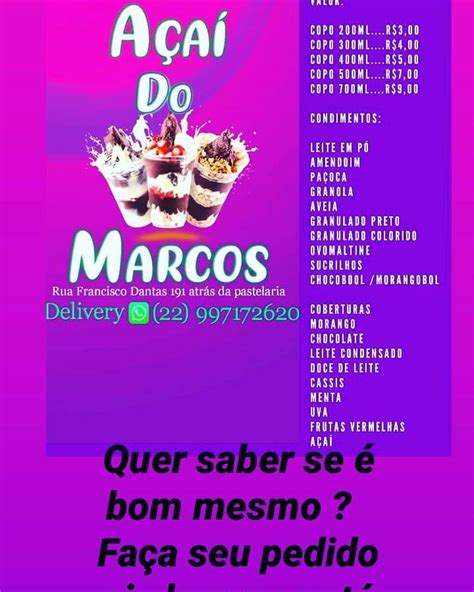 Menu Em AÇaÍ Do Marcos Sobremesas Macaé