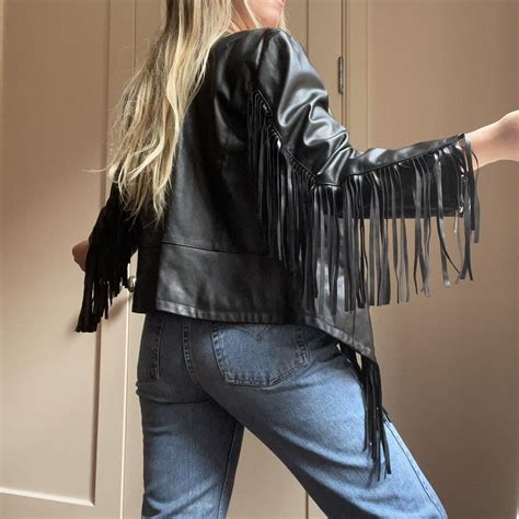 Faux Leather Black Fringe Jacket Tailored And Depop