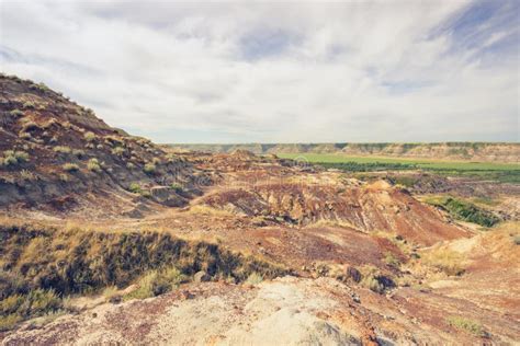 Rugged Terrain Landscape Of The Badlands Of Drumheller Stock Photo