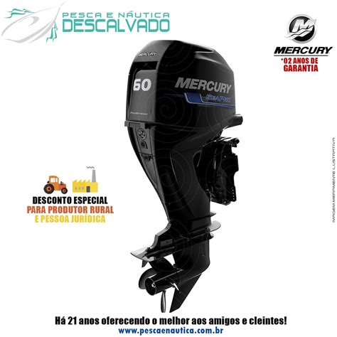 Motor De Popa Mercury 4 Tempos 60HP ELPT EFI CT SEAPRO Pesca E