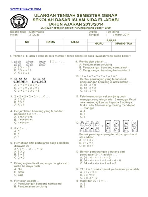 Soal Ulangan Matematika Kelas 2 Semester 2 Homecare24