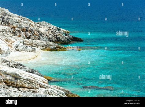 Summer Sea Coast Landscape With Small Beach Greece Kefalonia Stock