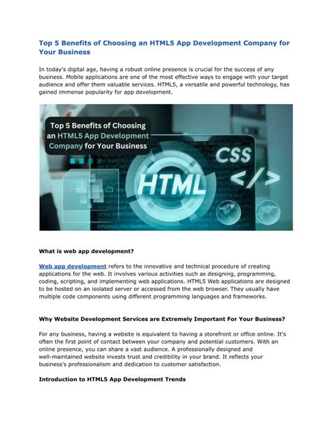 Ppt Top 5 Benefits Of Choosing An Html5 App Development Company For