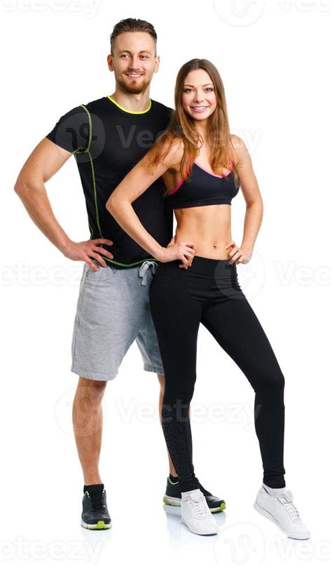 Sport Couple Man And Woman After Fitness Exercise On The White