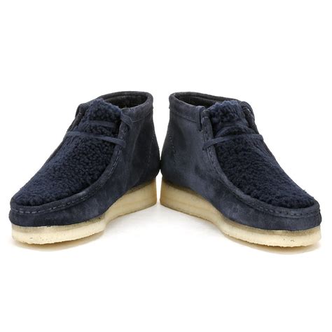 Clarks Womens Navy Suede Wallabee Boots in Blue - Lyst