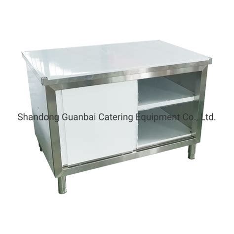 Guanbai Enclosed Base Stainless Steel Work Table With Sliding Door