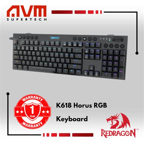 AVM REDRAGON K618 Horus Wireless RGB Low Profile Red Switch Mechanical ...