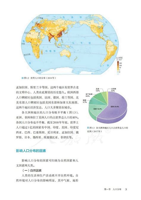 第一节 人口分布 2019年审定人教版高中地理必修2 中学课本网