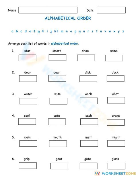 Alphabetical Order Worksheet