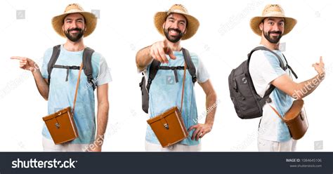 Set Funny Tourist Pointing Front Back Stock Photo 1084645106 Shutterstock