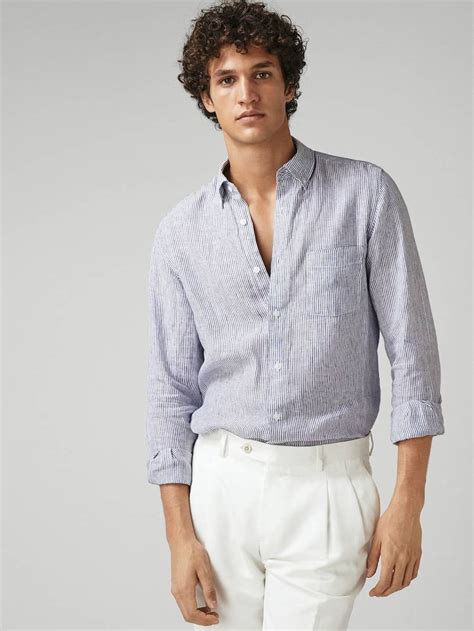 Slim Fit Striped 100 Linen Shirt Men Massimo Dutti Linen Shirt