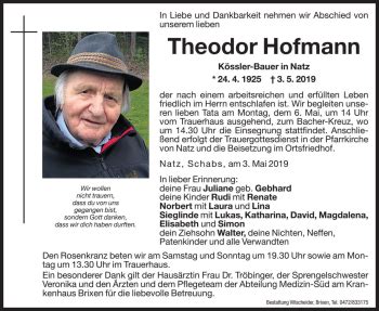 Traueranzeigen Von Theodor Hofmann Trauer Bz