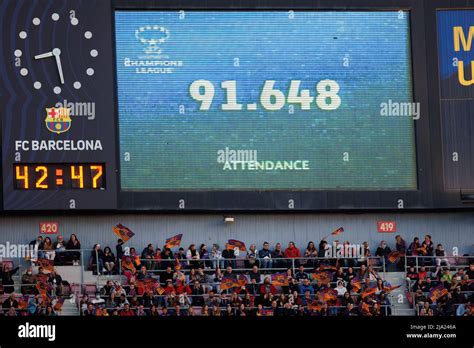 BARCELONA - APR 22: The scoreboard shows a new attendance world record ...