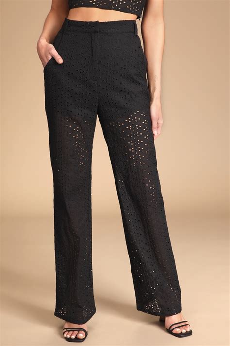 Black Eyelet Pants Eyelet Embroidered Pants High Waisted Pant Lulus